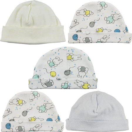 Bambini LS-0415 Boys Baby Cap - Blue Yellow & Print - One Size - 5 per Pack