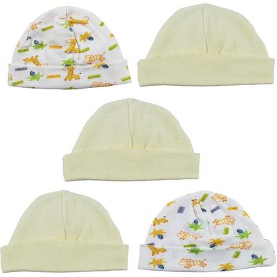 Bambini LS-0437 Beanie Baby Caps Yellow & Prints - One Size - 5 per Pack