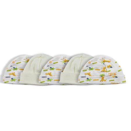 Bambini LS-0527 Baby Cap White & Print - One Size - 5 per Pack