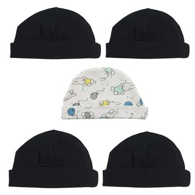 Bambini LS-0375 Beanie Baby Caps Black & Print - One Size - 5 per Pack