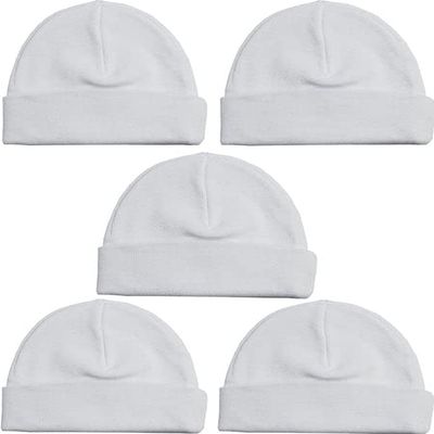 Bambini LS-0405 Beanie Baby Caps White - One Size - 5 per Pack