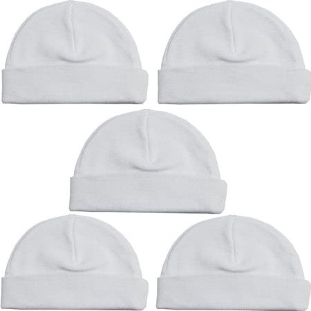 Bambini LS-0405 Beanie Baby Caps White - One Size - 5 per Pack
