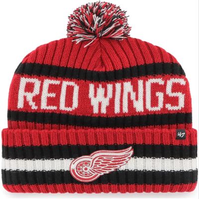 '47 NHL Bering Cuffed Knit Pom Beanie Hat, Adult (Detroit Red Wings), One Size