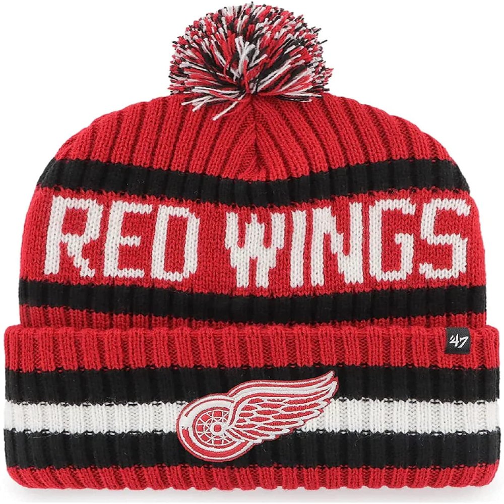'47 NHL Bering Cuffed Knit Pom Beanie Hat, Adult (Detroit Red Wings), One Size