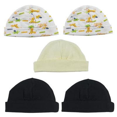Bambini LS-0370 Beanie Baby Caps - Black Yellow & Prints - One Size - 5 per Pack
