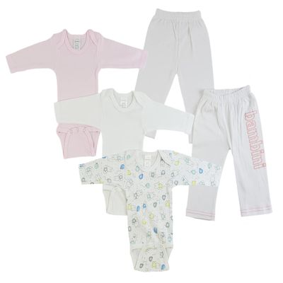 Bambini CS-0451NB Infant Girls Long Sleeve One Piece & Track Sweat Pants White & Pink - Newborn - 5 per Pack