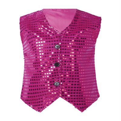 FEESHOW Kids Boys Girls Glittery Sequins Sleeveless Button Closure Vest Jacket for Stage Performance Show Dancewear Hot Pink 17-18 Years