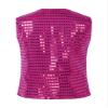 FEESHOW Kids Boys Girls Glittery Sequins Sleeveless Button Closure Vest Jacket for Stage Performance Show Dancewear Hot Pink 17-18 Years view 2