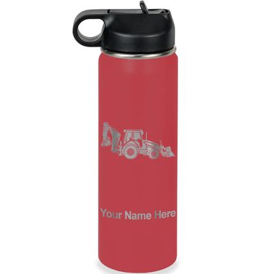 LaserGram Personalized Water Bottle, Backhoe Loader, Stainless Steel Double Wall Vacuum Insulated with Flip Top Straw, Custom Engraved Gift (20oz / 590ml Maroon)