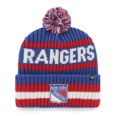 47 NHL Unisex-Adult Team Color Officially Licensed Primary Logo Bering Sport Knit Cuffed Pom Beanie Cold Weather Hat - New York Rangers Blue