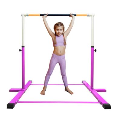 Athletic Bar Gymnastics Bar Kip Bar for Kids Gymnastic Training, Adjustable Height Horizontal Bar Professional Junior Gymnast Gymnastic High Bar, Asymmetric Bar Expandable 3 to 5 FT Cushioned Bar Pink