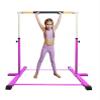 Athletic Bar Gymnastics Bar Kip Bar for Kids Gymnastic Training, Adjustable Height Horizontal Bar Professional Junior Gymnast Gymnastic High Bar, Asymmetric Bar Expandable 3 to 5 FT Cushioned Bar Pink view 1