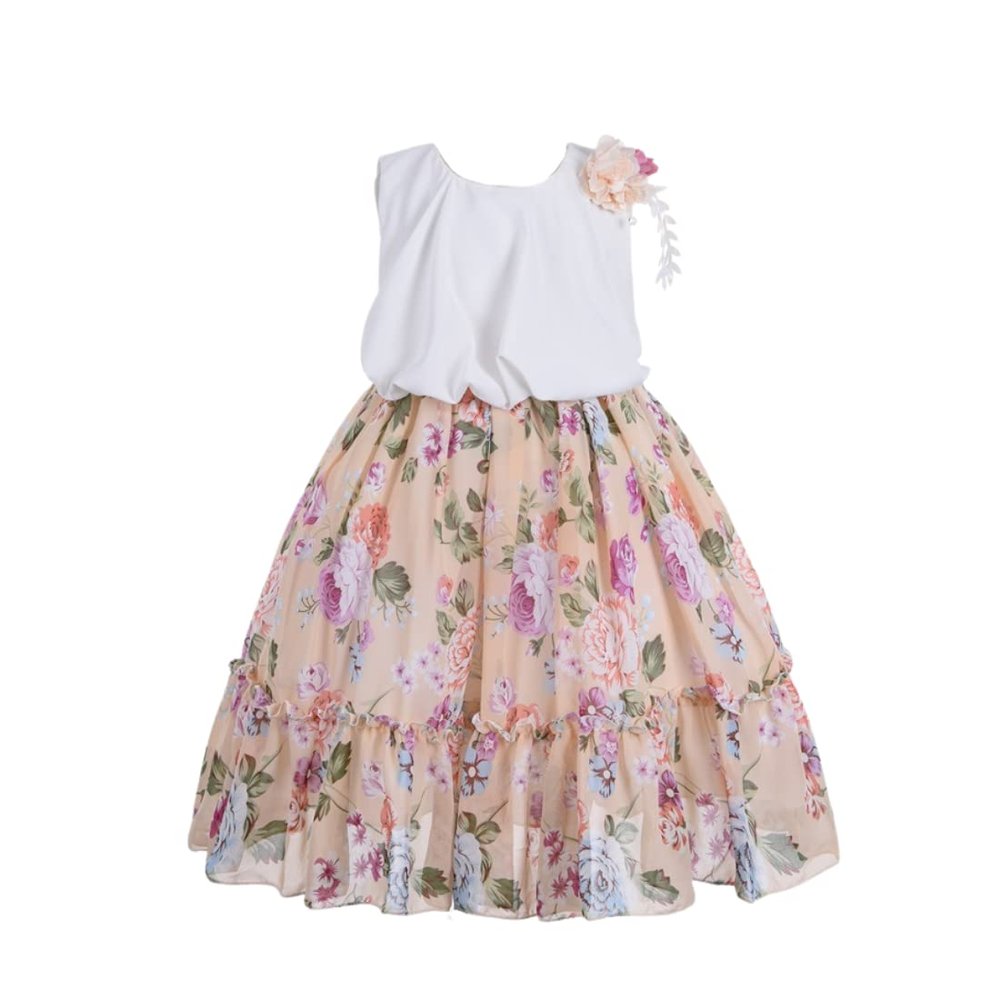Cosplay Life Elegant Flower Dress for Girls Young Adults Fashion Bow Flower Waistline Kids Party Festival Ages 2-6 Years Old (Yellow, 2YRS)