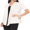 Casual Short Sleeve Draped Open Front Solid Cardigan Ivory 3XL view 2