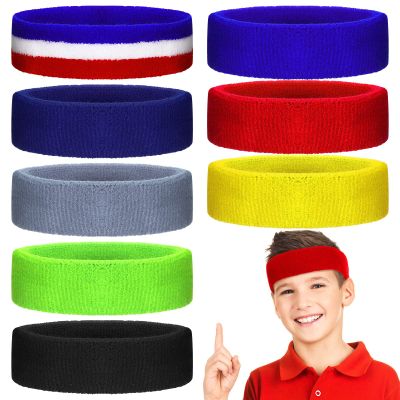 Hungdao 8 Pcs Boys Headbands for Sports Kids Sweatbands Youth Basketball Headbands Colorful Soft Children Sweatbands for Kids Athletic Soccer, Tennis and More