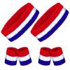 Hungdao 6 Pieces Sweatband Set Sports Headband Wristband Set Head Band Wristbands Sweat Bands for Basketball Football Running (Red-White-Blue) view 1