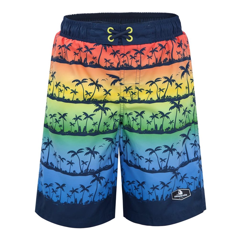Rokka&Rolla Boys' Swim Trunks UPF 50+ Quick Dry Bathing Suit Swimwear Beach Shorts with Mesh Lining
