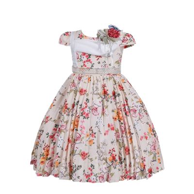 Cosplay Life Elegant Flower Dress for Girls Young Adults Fashion Bow Flower Waistline Kids Party Festival Ages 2-6 Years Old (Champagne, 4YRS)