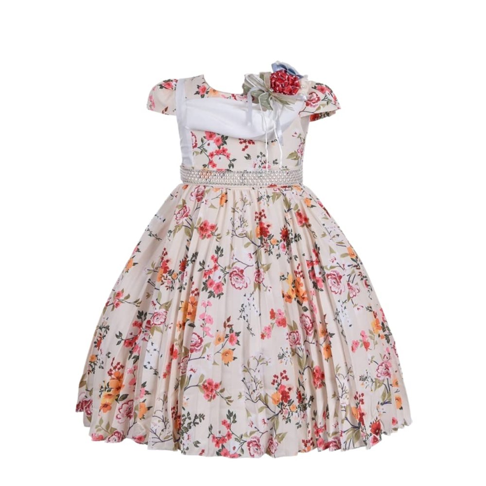 Cosplay Life Elegant Flower Dress for Girls Young Adults Fashion Bow Flower Waistline Kids Party Festival Ages 2-6 Years Old (Champagne, 4YRS)