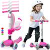 Stompa Kids Scooter 2-in-1 Light Up 3 Wheel Scooters with 4 Levels Adjustable Handlebar, Foldable Seat, Widen No-Slip Deck for Girls & Boys Ages 3-8 Years Old Pink view 1
