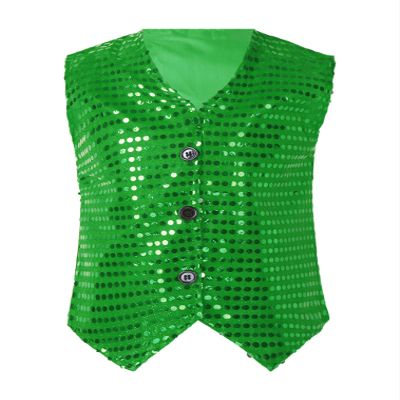 FEESHOW Kids Boys Girls Glittery Sequins Sleeveless Button Closure Vest Jacket for Stage Performance Show Dancewear Dark Green 7-8 Years