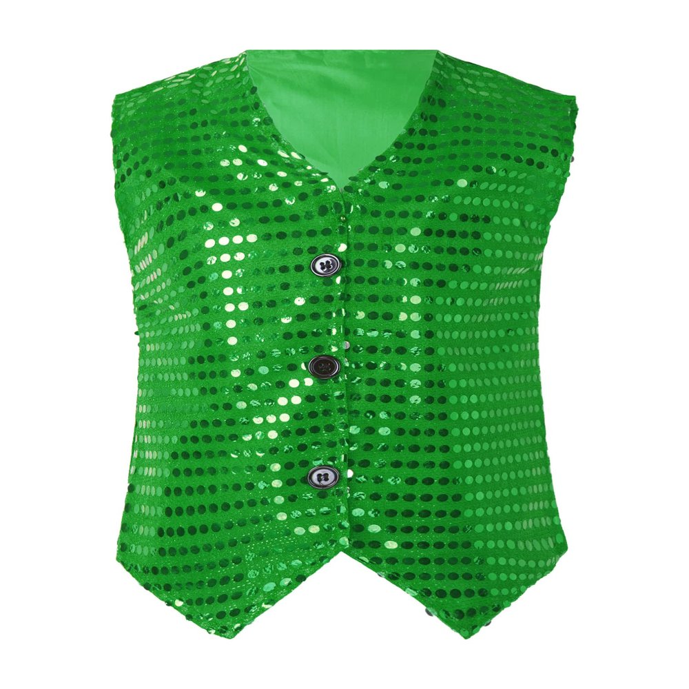 FEESHOW Kids Boys Girls Glittery Sequins Sleeveless Button Closure Vest Jacket for Stage Performance Show Dancewear Dark Green 7-8 Years