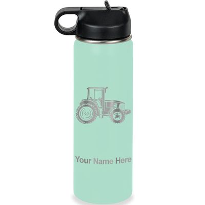 LaserGram Personalized Water Bottle, Farm Tractor, Stainless Steel Double Wall Vacuum Insulated with Flip Top Straw, Custom Engraved Gift (20oz / 590ml Teal)