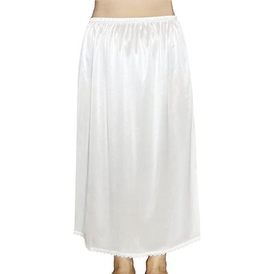 Brinkina Women's Lace Slip Skirt Ankle Length Maxi Underskirts Lace Trim Plus Size Half Slips for Long Dresses(L, 103White)