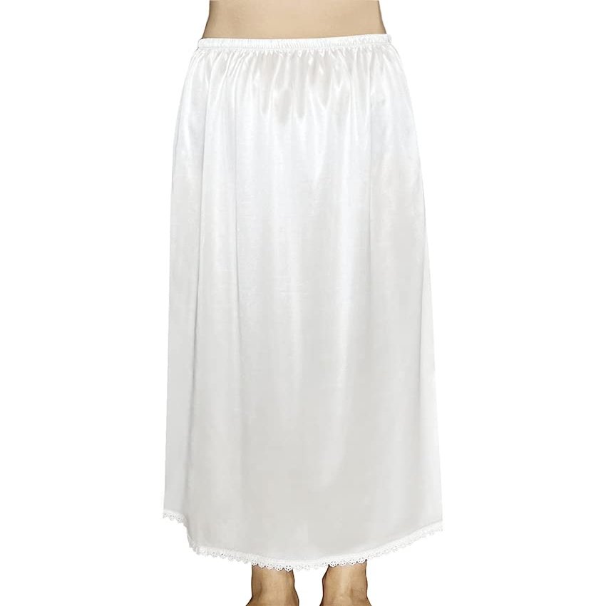 Brinkina Women's Lace Slip Skirt Ankle Length Maxi Underskirts Lace Trim Plus Size Half Slips for Long Dresses(L, 103White)