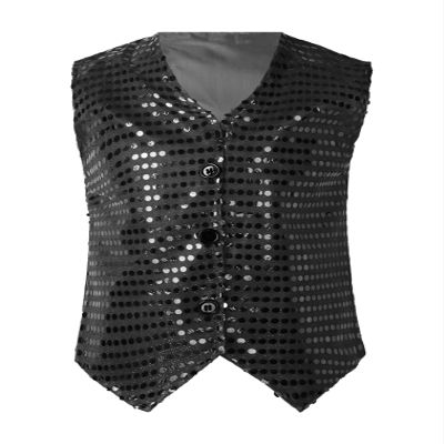 FEESHOW Kids Boys Girls Glittery Sequins Sleeveless Button Closure Vest Jacket for Stage Performance Show Dancewear Black 9-12 Months