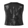 FEESHOW Kids Boys Girls Glittery Sequins Sleeveless Button Closure Vest Jacket for Stage Performance Show Dancewear Black 9-12 Months view 2