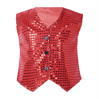 FEESHOW Kids Boys Girls Glittery Sequins Sleeveless Button Closure Vest Jacket for Stage Performance Show Dancewear Red 4-5 Years