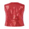 FEESHOW Kids Boys Girls Glittery Sequins Sleeveless Button Closure Vest Jacket for Stage Performance Show Dancewear Red 4-5 Years view 2