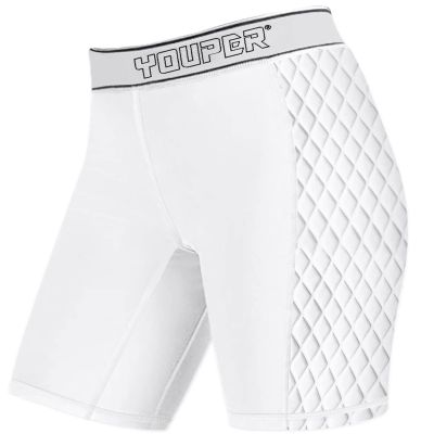 Youper Youth Girls Classic Compression Softball Sliding Shorts, Padded Softball Sliders (White/Grey, Medium)