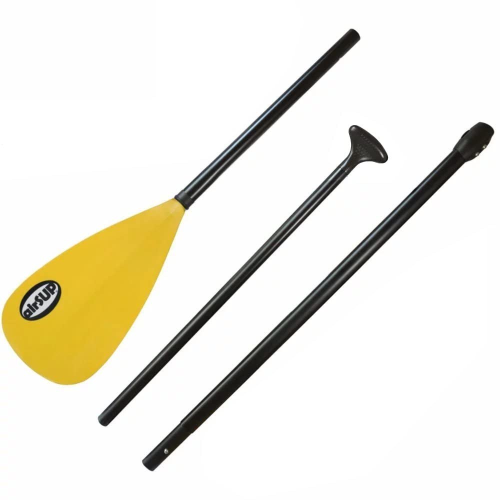 Tough 3 Piece Compact Paddle for Inflatable SUP Light 33oz with NO Twist - Oval Shaft by airSUP (Yellow Blade)