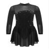 Oyolan Kids Girls Rhinestones Figure Ice Skating Dress Mesh Spliced Long Sleeve Keyhole Back Ballet Dance Leotard Dress Black 12 Years view 1