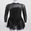 Oyolan Kids Girls Rhinestones Figure Ice Skating Dress Mesh Spliced Long Sleeve Keyhole Back Ballet Dance Leotard Dress Black 12 Years view 3