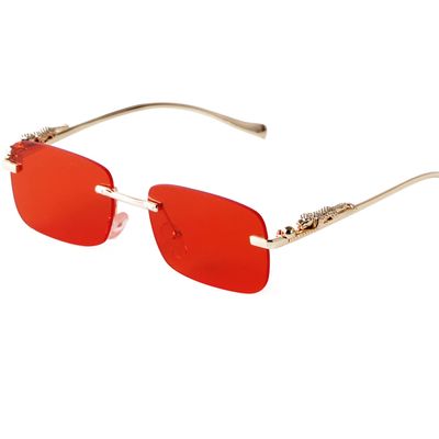 ADE WU Vintage Rimless Sunglasses Rectangle Frameless Small Candy Color 2000s Glasses Women Men Red Lens