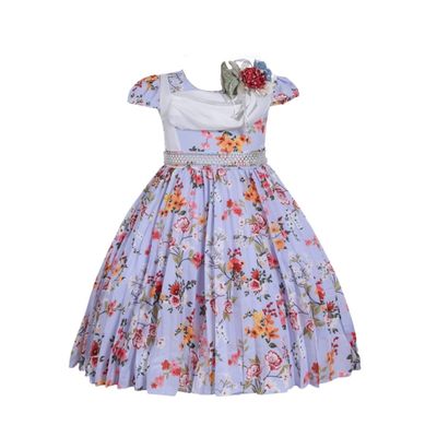 Cosplay Life Elegant Flower Dress for Girls Young Adults Fashion Bow Flower Waistline Kids Party Festival Ages 2-6 Years Old (Purple, 4YRS)