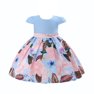 Cosplay Life Elegant Flower Dress for Girls Young Adults Fashion Bow Flower Waistline Kids Party Festival Ages 2-6 Years Old (Blue, 2YRS)