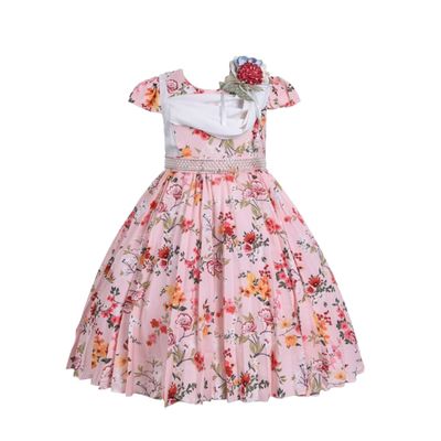Cosplay Life Elegant Flower Dress for Girls Young Adults Fashion Bow Flower Waistline Kids Party Festival Ages 2-6 Years Old (Peach, 2YRS)