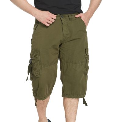 DONGD Mens Cargo Shorts 3/4 Relaxted Fit Capri Pants Below Knee Cargo Short Army Green