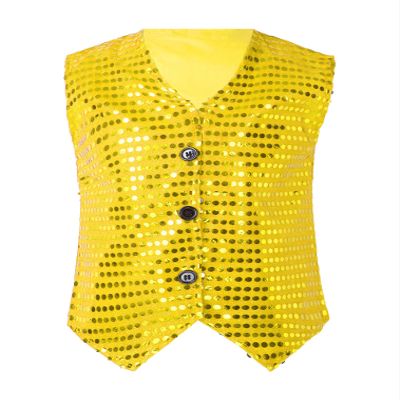 FEESHOW Kids Boys Girls Glittery Sequins Sleeveless Button Closure Vest Jacket for Stage Performance Show Dancewear Gold&Yellow 17-18 Years