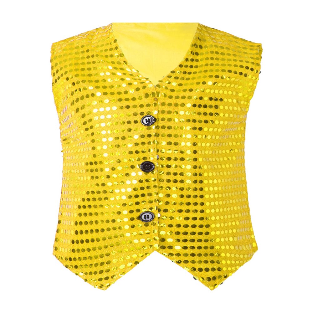 FEESHOW Kids Boys Girls Glittery Sequins Sleeveless Button Closure Vest Jacket for Stage Performance Show Dancewear Gold&Yellow 17-18 Years