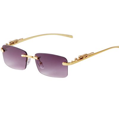 ADE WU Vintage Rimless Sunglasses Retro Luxury Gold Metal Frameless Rectangle Colored Lens Sun Glasses Grey Gradient Lens