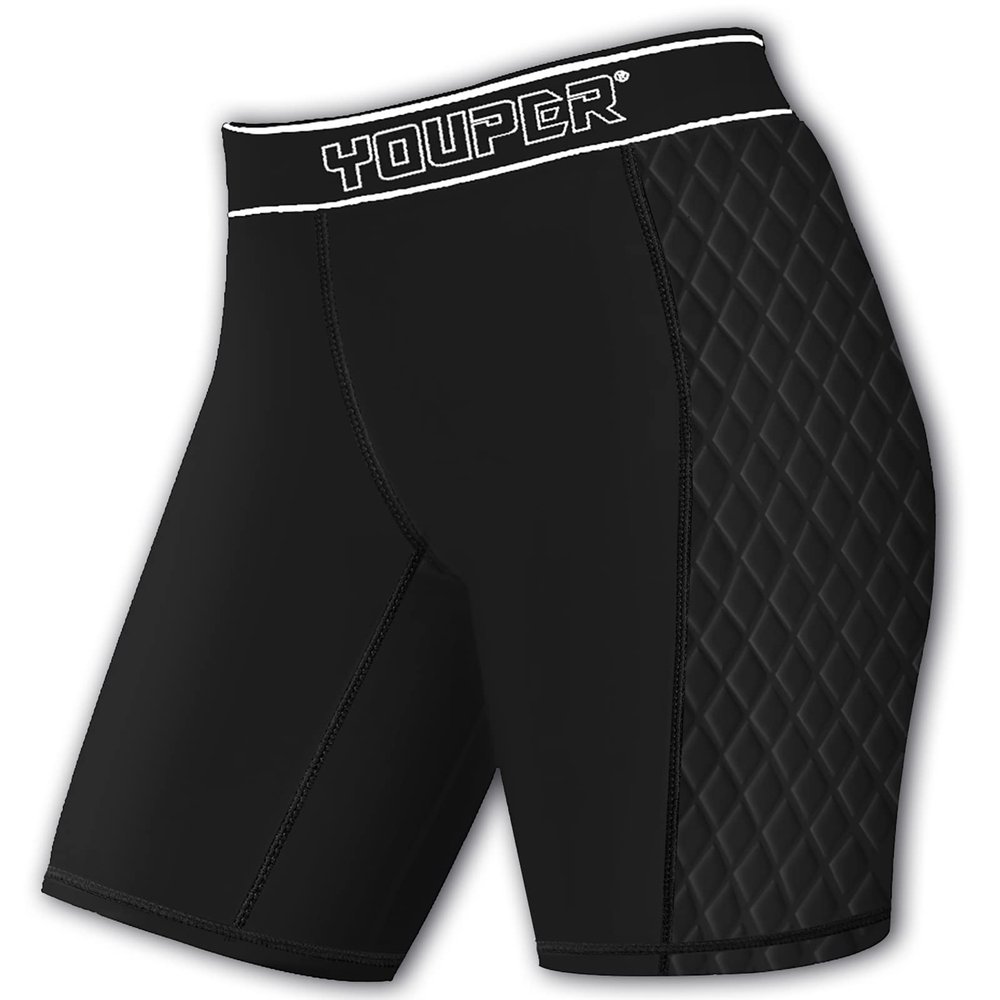 Youper Youth Girls Classic Compression Softball Sliding Shorts, Padded Softball Sliders (Black/White, Medium)