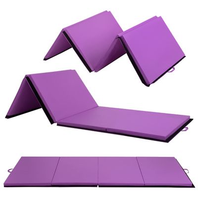 Gymnastics Mat for Kids Adults, 4x10x2 Gym Mat 2 Folding Extra Thick Tumbling Mats for Home, Anti-Tear Lightweight Pu Leather Exercise Mat with Carrying Handles, Fitness Aerobics Crash Panel Mat