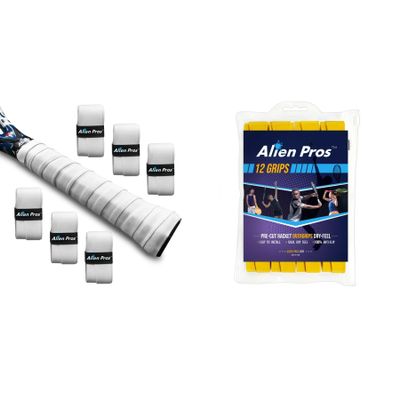 ALIEN PROS 18 Pack White & Yellow Tennis Racket Grip Tape - Wrap Your Racquet for High Performance