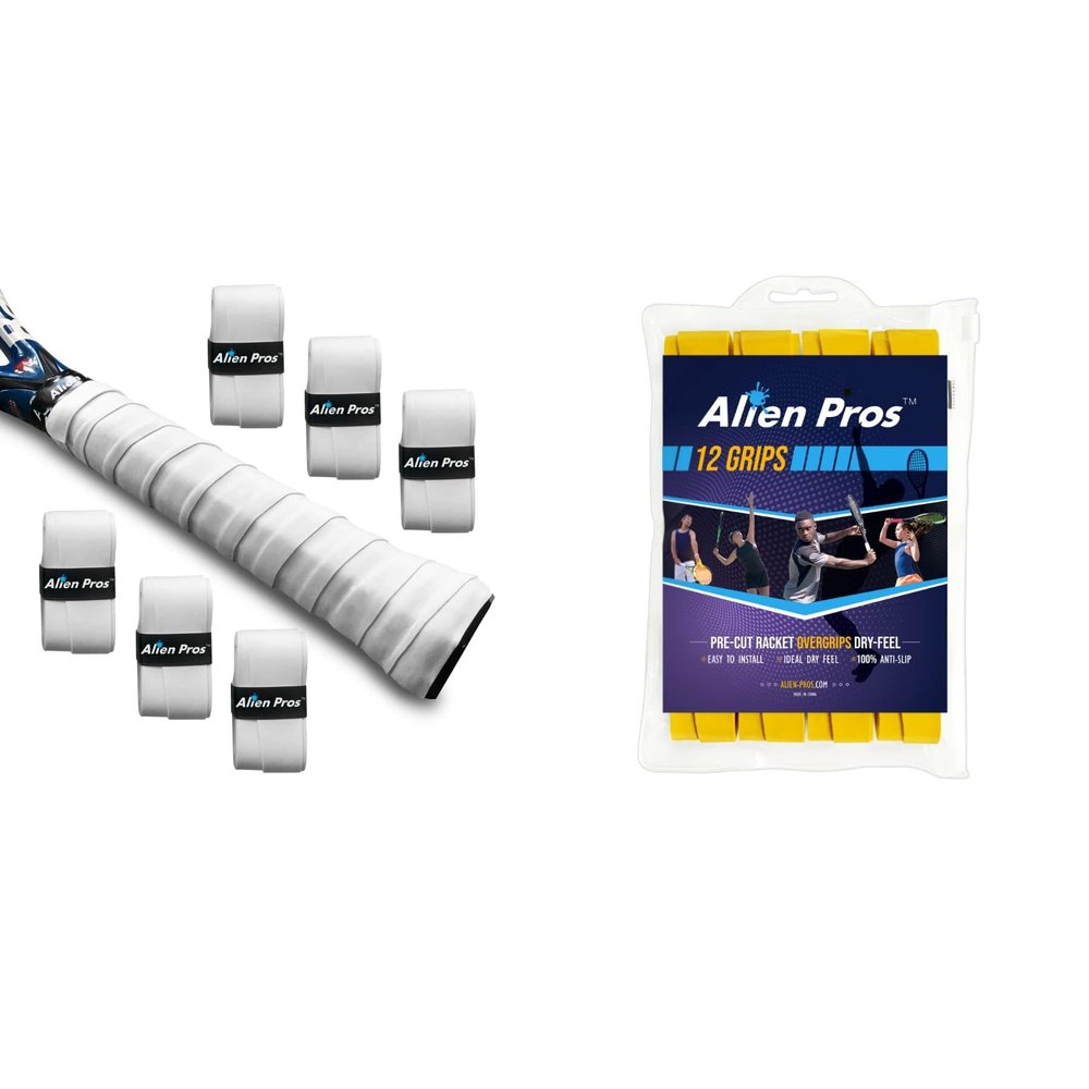 ALIEN PROS 18 Pack White & Yellow Tennis Racket Grip Tape - Wrap Your Racquet for High Performance