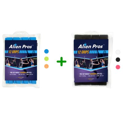 ALIEN PROS 24 Pack Blue & Black Tennis Racket Grip Tape - Wrap Your Racquet for High Performance